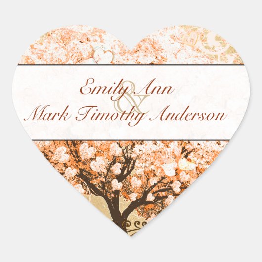 コーラルスワールハートリーフ結婚ツリーのシール ハートシール (正面)