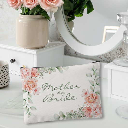 コーラルセージグリーンフローラマザーオブザブライド アクセサリーポーチ