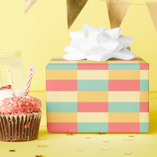 コーラルターコイズイエローバターストライプズ ラッピングペーパー (誕生日パーティー)