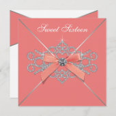 コーラルダイアモンズコーラルスウィート16バースデーパーティー 招待状 (正面/裏面)