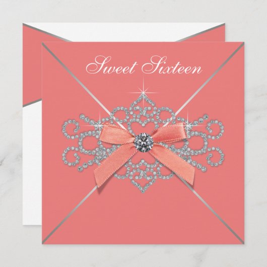 コーラルダイアモンズコーラルスウィート16バースデーパーティー 招待状 (正面/裏面)