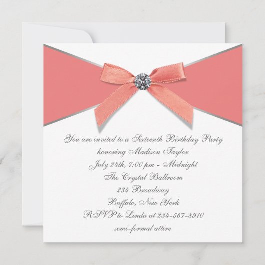 コーラルダイアモンズコーラルスウィート16バースデーパーティー 招待状 (裏面)
