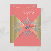 コーラルダイアモンズコーラル金ゴールドバースデーパーティーRSVP 出欠カード (正面/裏面)