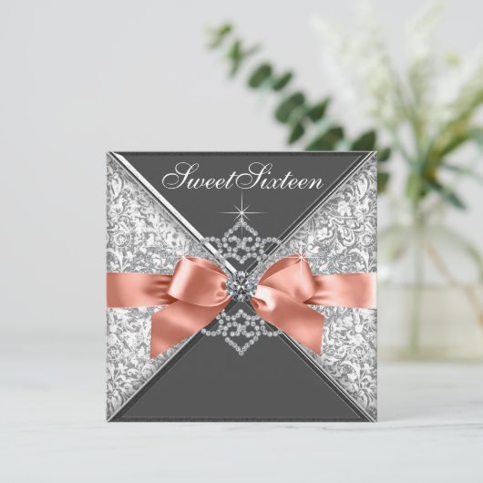 コーラルダイアモンドスウィート16バースデーパーティ招待状 招待状 (スタンド正面)