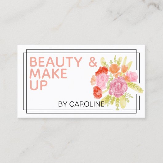 コーラルダスティバラ赤面ピンクボタニカルメイクアップアート 名刺 (正面)