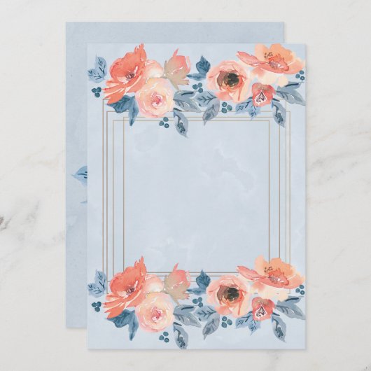 コーラルダスティブルー金ゴールドが私の花嫁になる 招待状 (正面/裏面)