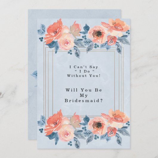 コーラルダスティブルー金ゴールドが私の花嫁になる 招待状 (正面/裏面)