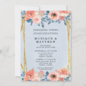 コーラルダスティブルー金ゴールド牡丹リハーサルディナー 招待状 (正面)