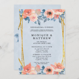 コーラルダスティブルー金ゴールド牡丹リハーサルディナー 招待状