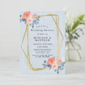 コーラルダスティーブルー金ゴールドフローラウェディングシャワー招待状 (スタンド正面)