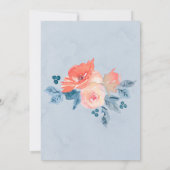 コーラルダスティーブルー金ゴールドフローラウェディングシャワー招待状 (裏面)