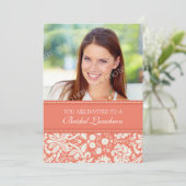 コーラルダマスクフォトブライダルランチョン招待状カード 招待状 (スタンド正面)