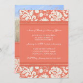 コーラルダマスクフォト婚約パーティ招待状 招待状 (正面/裏面)