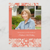 コーラルダマスクフォト70thバースデーパーティ招待状 招待状 (正面/裏面)