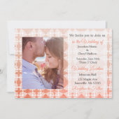 コーラルダマスク写真の結婚式の招待 招待状 (正面)