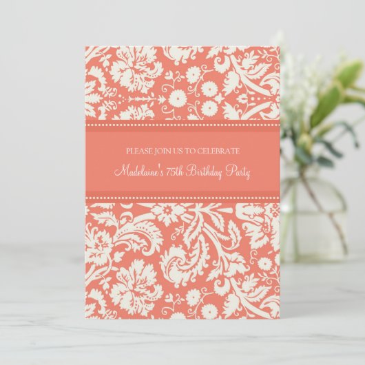 コーラルダマスク75thバースデーパーティ招待状 招待状 (スタンド正面)