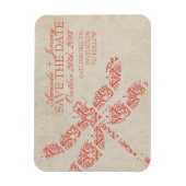 コーラルダマスコドラゴンフライ結婚式の日付を保存 マグネット (縦)