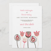 コーラルチョコレートファンキーアイボリー花の保存日 セーブザデート (正面/裏面)