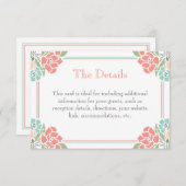 コーラルティール（緑がかった色）グリーンモダンフローラ結婚ズ エンクロージャーカード (正面/裏面)