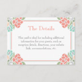 コーラルティール（緑がかった色）グリーンモダンフローラ結婚ズ エンクロージャーカード (正面)