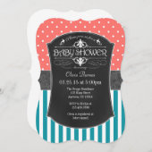 コーラルティール(緑がかった色)シャルボストライプード招待状 招待状 (正面/裏面)