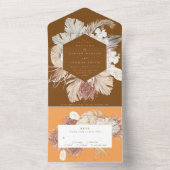 コーラルテラコッタパンパスボホフローラ砂漠結婚ズ オールインワン招待状 (内側)
