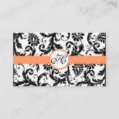 コーラルトリム付き白黒ダマスクフローラ 名刺 (裏面)