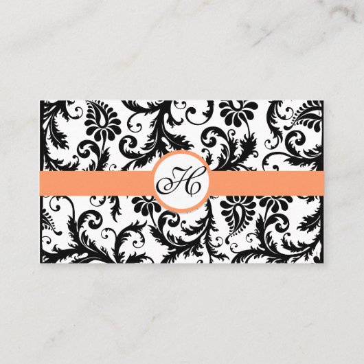 コーラルトリム付き白黒ダマスクフローラ 名刺 (裏面)