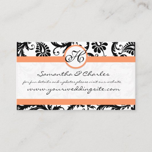 コーラルトリム付き白黒ダマスクフローラ 名刺 (正面)