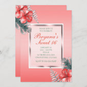 コーラルトロピカルハイビスカス離れ&パーティの招待状 招待状 (正面/裏面)