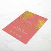 コーラルトロピカルパームズサマービーチ結婚式金ゴールド 箔招待状 (回転した状態)