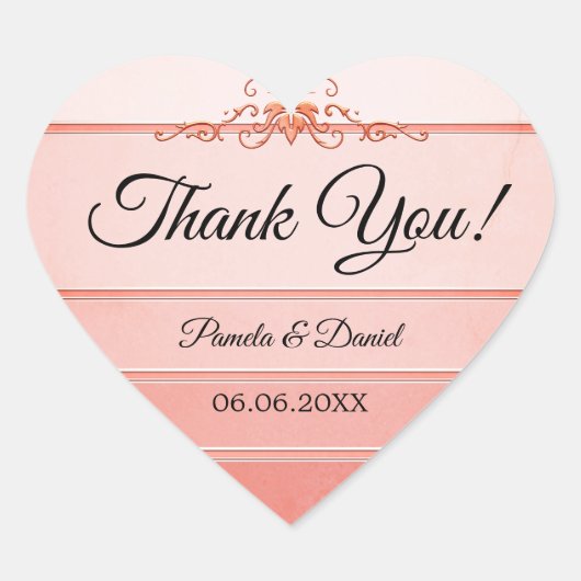 コーラルトンシュールトンストライプ結婚サンキューステッカー ハートシール (正面)