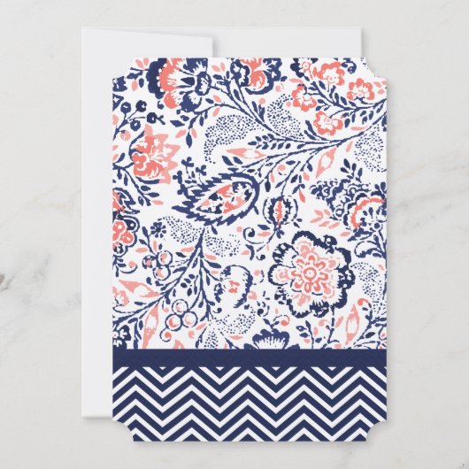 コーラルネイビーとコーラルジグザグアンドフローラ結婚ズ 招待状 (裏面)