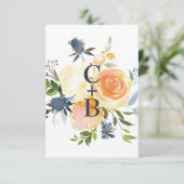 コーラルネイビーウォーターカラー結婚フローラズアコモデーション エンクロージャーカード (スタンド正面)