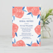 コーラルネイビーブルーウォーターカラーフラワーズブライダルシャワー 招待状 (スタンド正面)