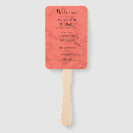 コーラルネイビーブルーエレガントモダン結婚式 プログラム ハンドファン