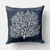 コーラルネイビーブルーピロー | 沿岸スタイル クッション (裏面)