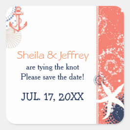 コーラルネイビーブルーホワイト航海のズ結婚ズ スクエアシール