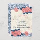 コーラルネイビーブルーヴィンテージフローラ結婚式RSVP返信 出欠カード (正面/裏面)