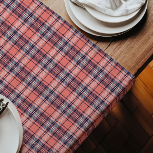 コーラルネイビーモダンタータンチェックAツイストオンクラシックシプライド ロングテーブルランナー