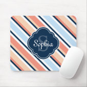 コーラルネイビー傾斜ストライプパターン マウスパッド (マウス)