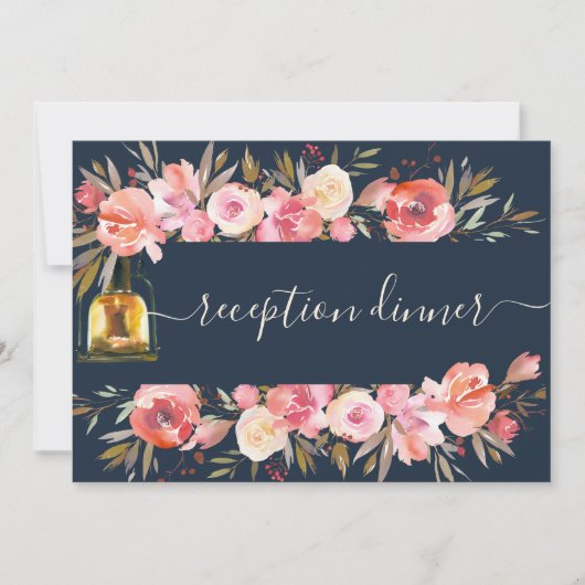 コーラルネイビー金ゴールドランタン披露宴ディナー 招待状 (正面)