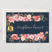 コーラルネイビー金ゴールドランタン披露宴ディナー 招待状 (正面/裏面)