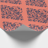 コーラルネイビー&シルバーヴィンテージダマスク ラッピングペーパー (角)
