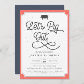 コーラルネイビーBBQバースデーパーティーをピグアウト 招待状 (正面/裏面)