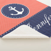 コーラルネービーブルー航海のいかりデザイン名前をカスタムする シェルパブランケット (3/4)