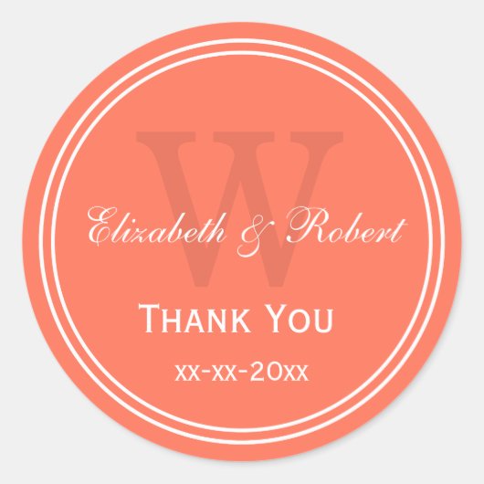 コーラルネームモノグラム封筒用シールサンキュー ラウンドシール (正面)