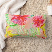 コーラルハイビスカスフラワー装飾用クッション ランバークッション (ブランケット)