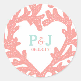 コーラルハートアクアビーチ結婚式ステッカー ラウンドシール