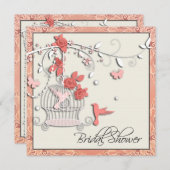 コーラルバエレガントードケージブライダルシャワー 招待状 (正面/裏面)